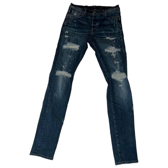 Amiri Blue Denim Shotgun Distressed Skinny Jeans Size 32 - Picture 2 of 9